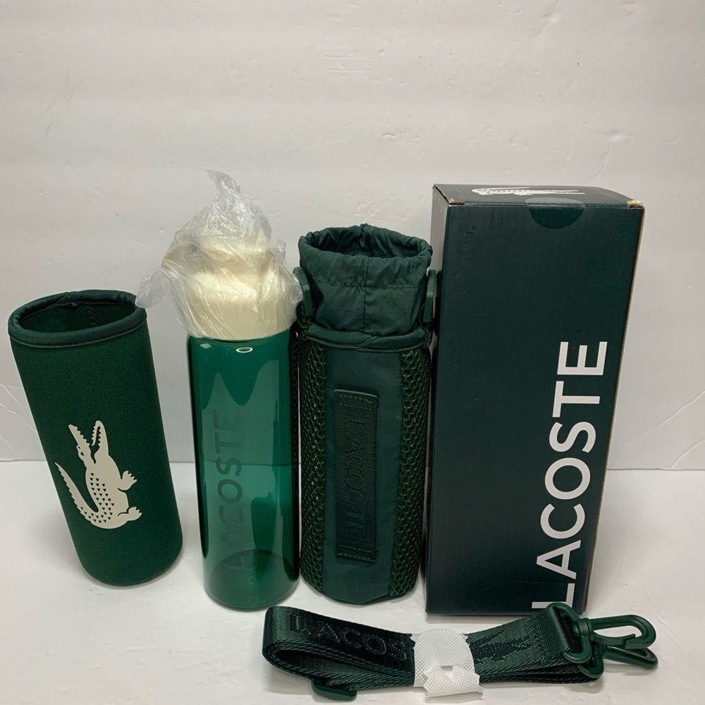 Lacoste Glass Tumbler with Holder & Strap New